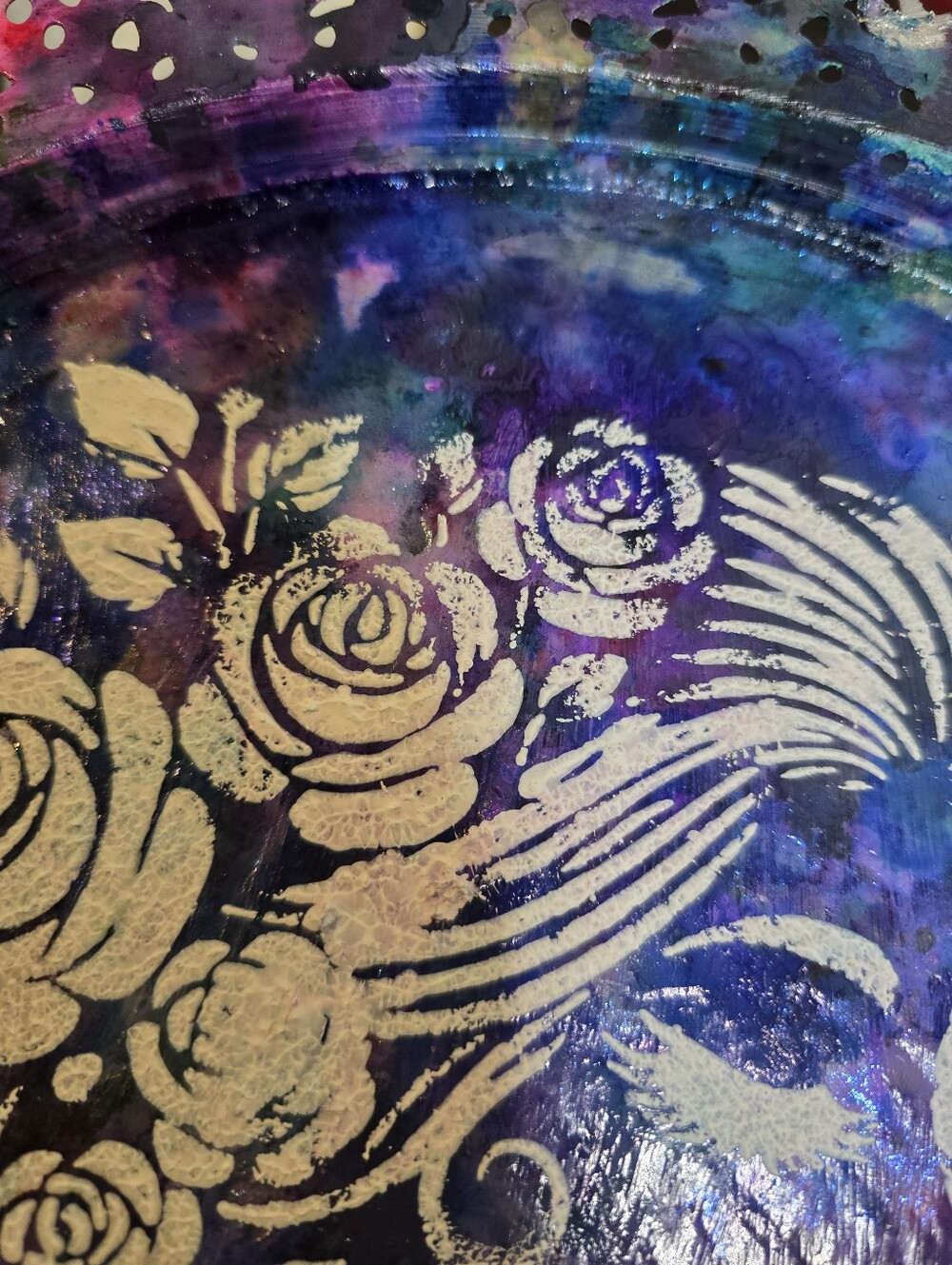 HANDCRAFTED Upcycled Metal Platter HANDPAINTED Tabletop Countertop Art Decor 15" - Picture 11 of 17
